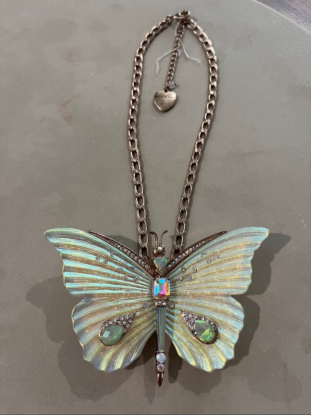 BJ Iridescent Butterfly Statement Necklace - Opalescent Green Accents. - Picture 2 of 7